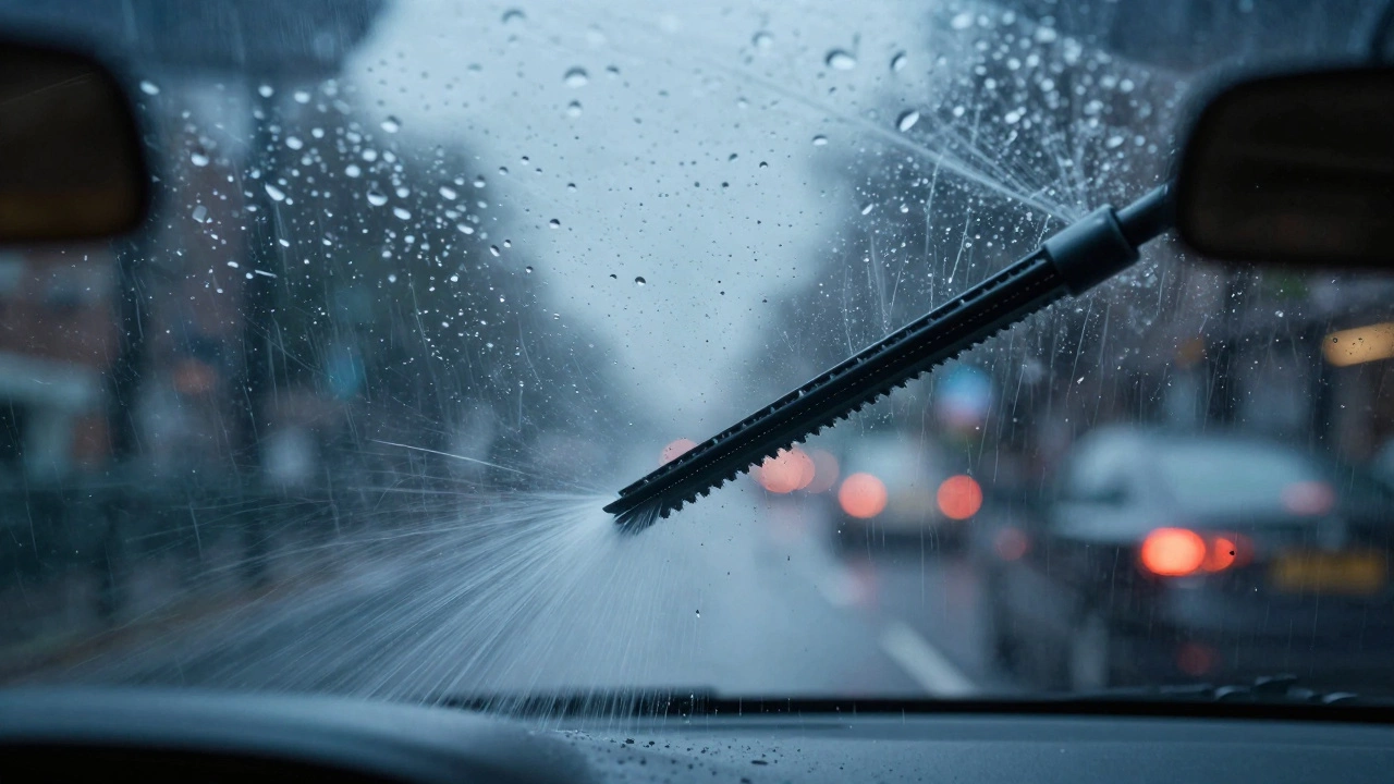 Clear windshield view versus streaky blur from poor wiper blades.