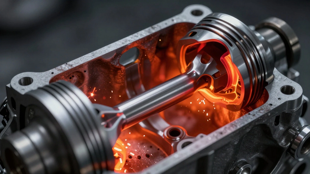 3D diagram of engine piston overheating due to lack of oil lubrication