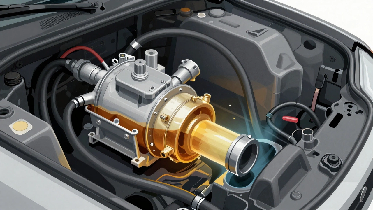 Cutaway view of fuel pump inside a car's fuel tank