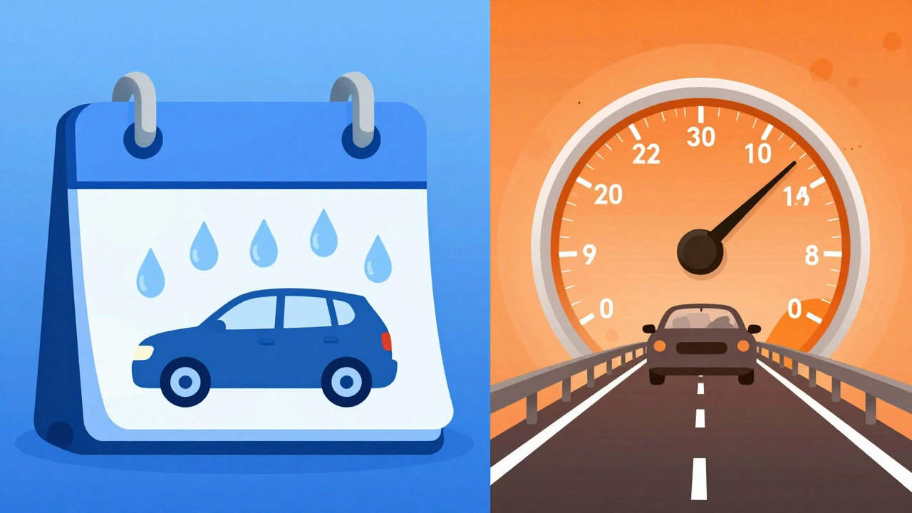 Illustration comparing moisture damage from parking vs highway driving wear