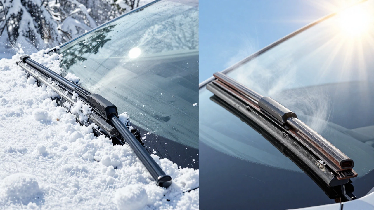 Beam vs frame wipers in winter and summer conditions