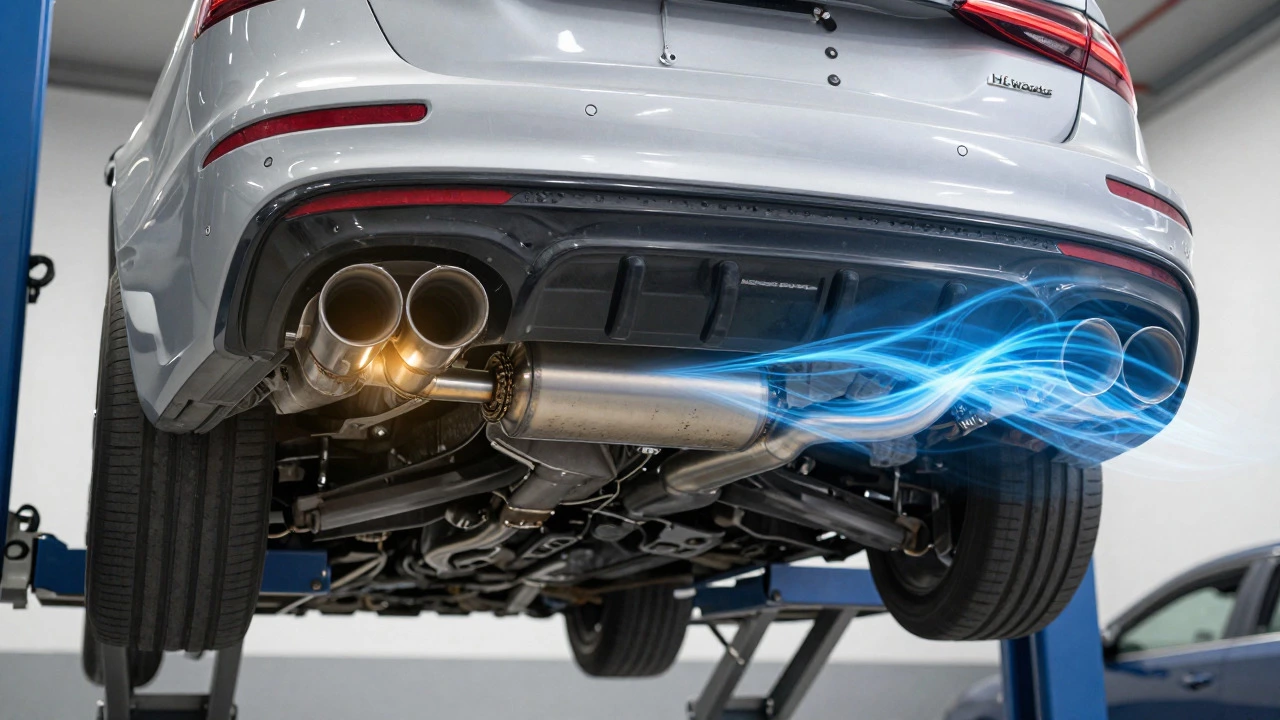 Diagram showing axle-back vs cat-back exhaust parts on a lifted car