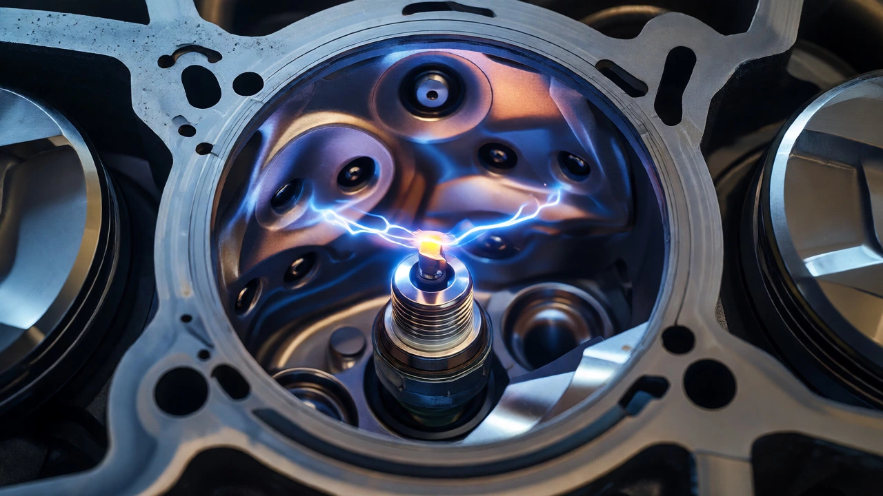 Bright spark igniting inside an engine cylinder after plug replacement