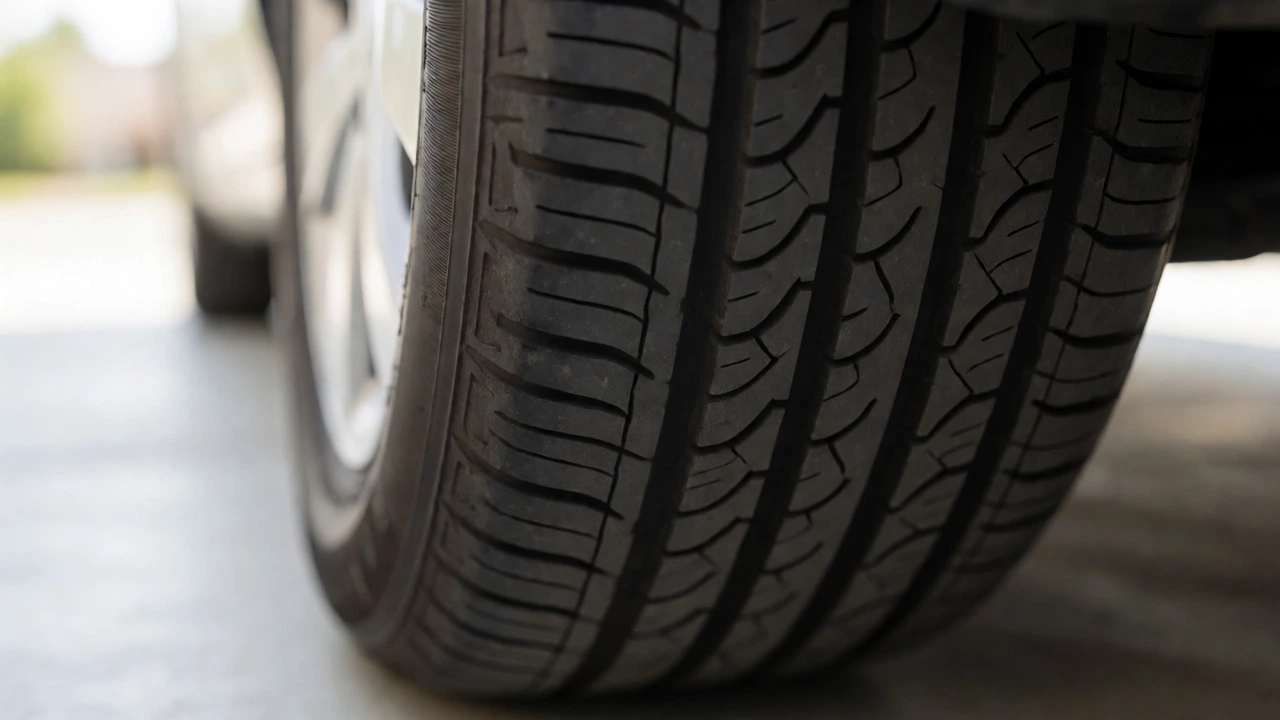 Close-up of tire tread showing cupping wear pattern
