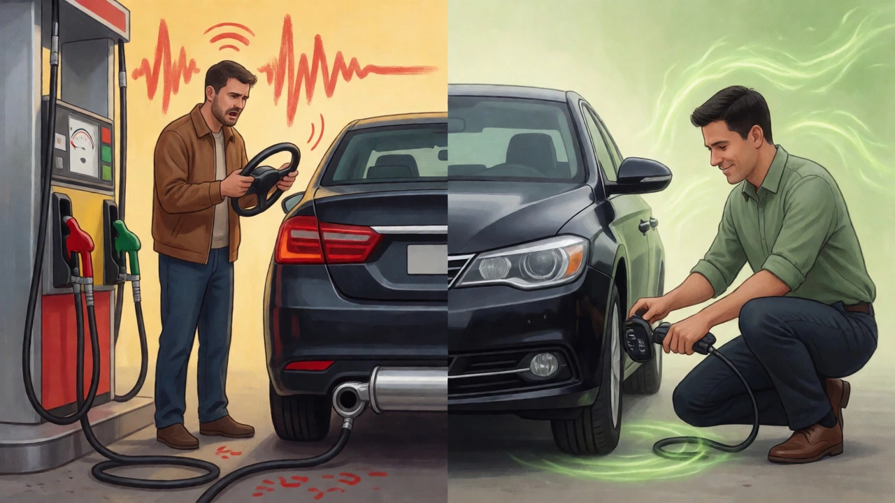 Comparison of noisy modified car vs efficient maintained car.
