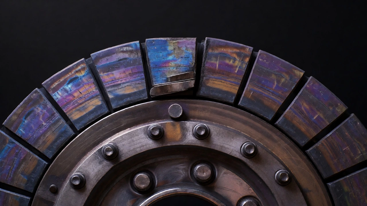 Worn clutch friction disc with heat damage
