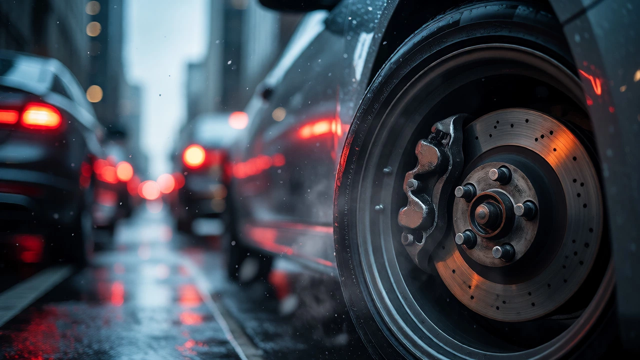Car brake rotor heating up in city traffic