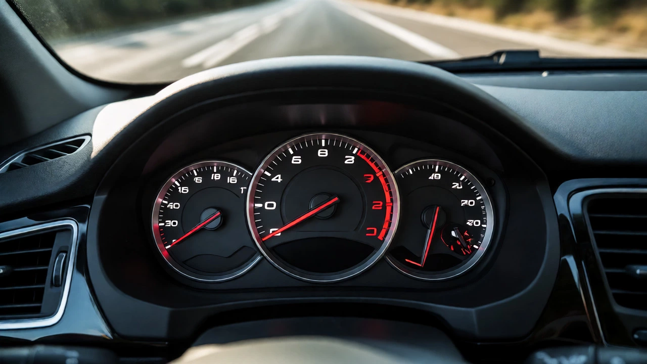 Car dashboard showing high RPMs with low acceleration