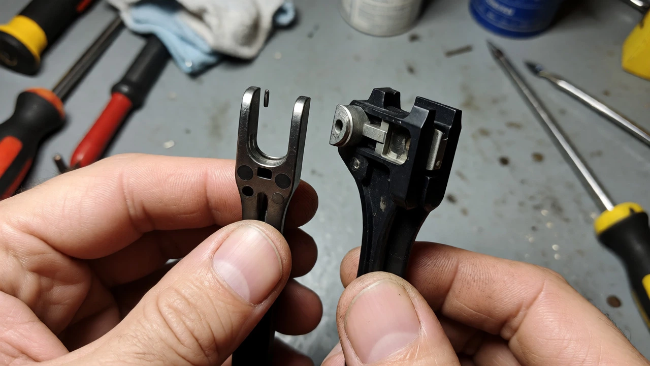 Close-up of European U-hook vs US side-pin wiper connectors